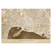 Mapa Sepia vintage map of Palma de Mallorca, Blursbyai, (40 x 30 cm)