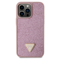 Zadní kryt Guess Rhinestones Triangle Metal Logo pro Apple iPhone 14 Pro Max, růžová