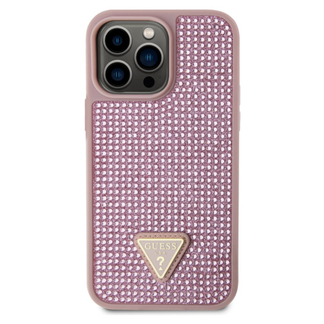 Zadní kryt Guess Rhinestones Triangle Metal Logo pro Apple iPhone 14 Pro Max, růžová