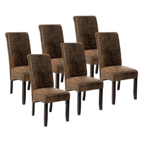 tectake 403495 6 jídelní židle ergonomické, masivní dřevo - vintage hnědá - vintage hnědá