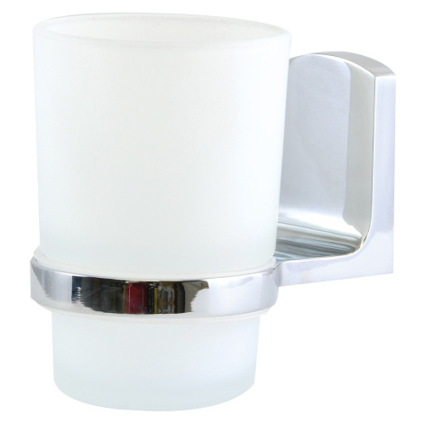 Spirella nástěnný držák se skleničkou na kartáčky TAKU, matná bílá, chromovaná lesklá ocel