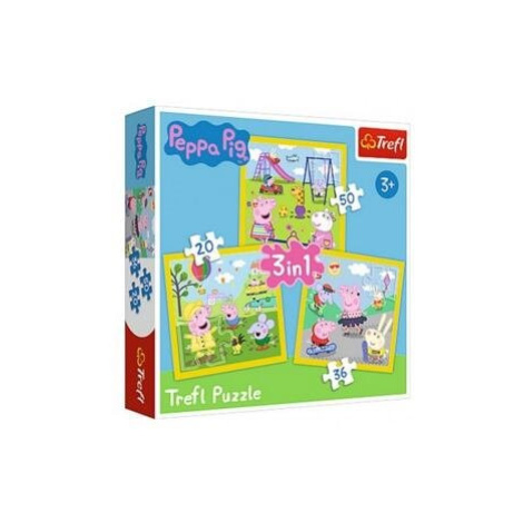 Puzzle 3v1 Prasátko Peppa/ Peppa Pig Šťastný den prasátka v krabici 28x28x6cm