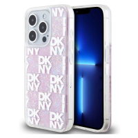 DKNY Liquid Glitter Checkered Pattern kryt iPhone 15 Pro růžový