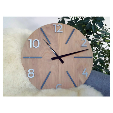ModernClock Dřevěné nástěnné hodiny Aksel 60 cm dub přírodní/černé/šedé