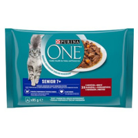 Purina ONE Senior 7+ minifiletky s hovězím a mrkví ve šťávě 4 × 85 g