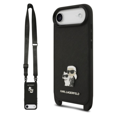 Karl Lagerfeld Saffiano Crossbody Popruh Metal Karl and Choupette kryt iPhone Air černý