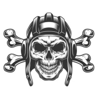 Ilustrace Vintage monochrome skull in tankist helmet, IMOGI, 40 × 40 cm