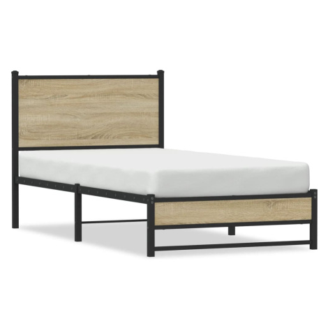 vidaXL Kovový rám postele bez matrace dub sonoma 90 x 200 cm