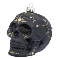 Ozdoba lebka s ornamenty černá matná 9 cm