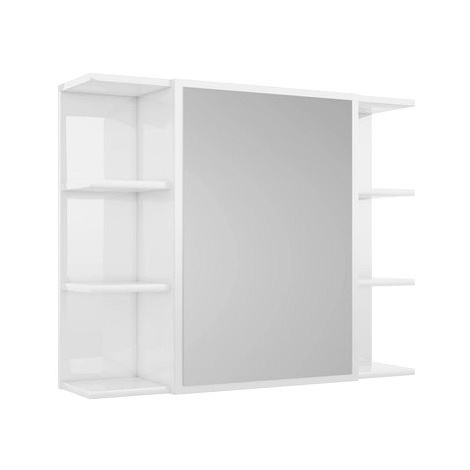 SHUMEE Koupelnová skříňka zrcadlo, lesklá bílá, 80 × 20,5 × 64 cm, dřevotříska