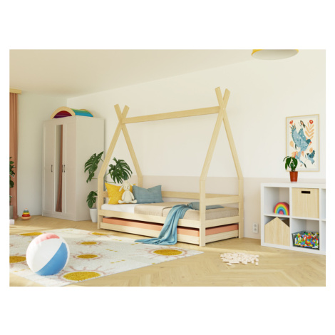 Benlemi Dětská dřevěná postel SAFE 5v1 ve tvaru teepee se zábranou a přistýlkou Zvolte barvu: Ná