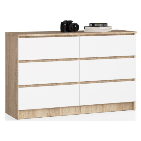 Ak furniture Komoda Kuba 120 cm 6 šuplíků dub sonoma/bílá