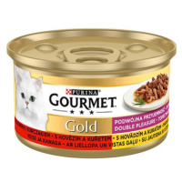 Gourmet Gold hovězí a kuře, dušené a grilované kousky 12 × 85 g