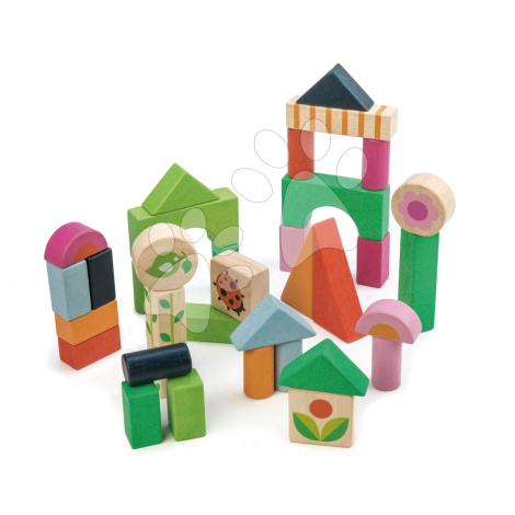 Dřevěné kostky na venkově Courtyard Blocks Tender Leaf Toys s malovanými obrázky 34 dílů v kapse