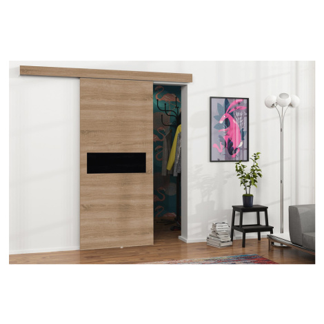 Posuvné interiérové dveře VIGRA 6 - 90 cm, černé / dub sonoma