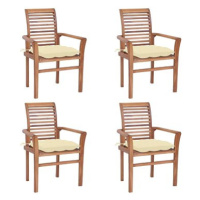 SHUMEE Židle zahradní krémově bílé podušky, teak 3062639 - 4ks v balení