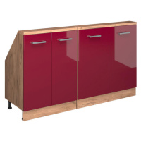 Vicco KUCHYŇSKÁ SKŘÍŇKA POD ŠIKMOU STŘECHU R-Line Červená vysoký lesk 140 cm Sada 2 kusů