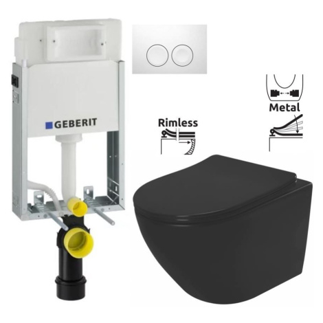 GEBERIT KOMBIFIXBasic vč. bílého tlačítka DELTA 21 + WC REA CARLO MINI RIMLESS ČIERNY MAT + SEDA