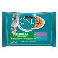 PURINA ONE INDOOR kapsičky s tuňákem a zelenými fazolkami, s telecím a mrkví ve šťávě 4 x 85g