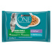 PURINA ONE INDOOR kapsičky s tuňákem a zelenými fazolkami, s telecím a mrkví ve šťávě 4 x 85g