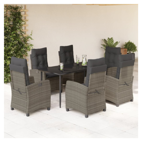 vidaXL 7dílný zahradní jídelní set s poduškami šedý polyratan