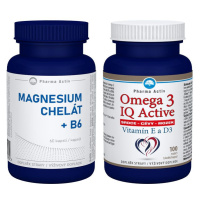 Pharma Activ Magnesium Chelát + B6 + Omega 3 IQ Activ Vitamín E a D3 60 kapslí + 100 tobolek