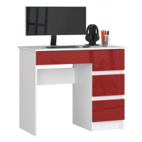 Počítačový stůl A7 pravá bílá/červená lesk