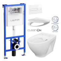 LAUFEN Rámový podomítkový modul CW1 SET s bílým tlačítkem + WC CERSANIT CLEANON MODUO + SEDÁTKO 