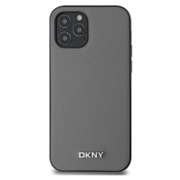 Zadní kryt DKNY PU Leather Silver Metal Logo Magsafe pro Apple iPhone 12/12 Pro, šedá