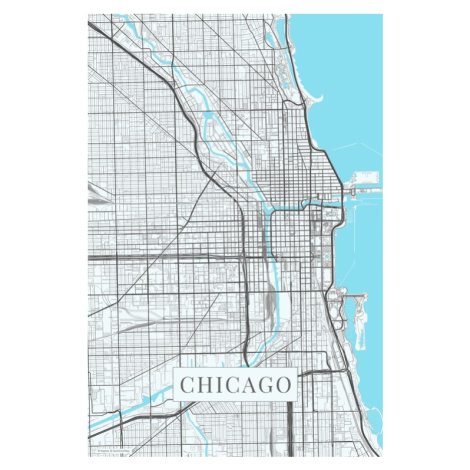 Mapa Chicago white, (26.7 x 40 cm)