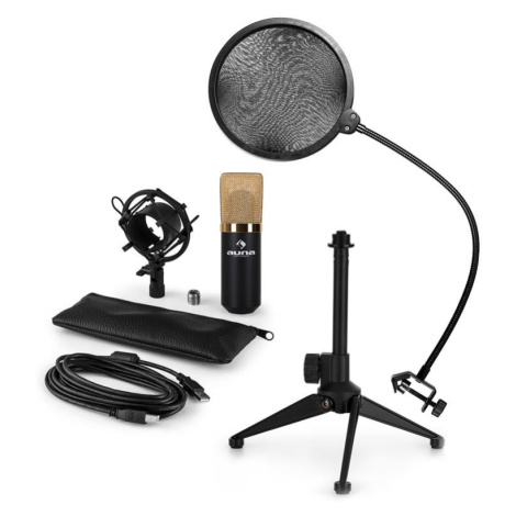 Auna MIC-900BG-LED V2, USB mikrofonní sada, černo zlatý kondenzátorový mikrofon + pop-filter + s