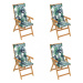 Skládací zahradní židle 4 ks s poduškami Dekorhome Zelené listí,Skládací zahradní židle 4 ks s p