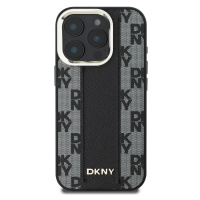 Zadní kryt DKNY PU Leather Checkered Pattern Magsafe pro Apple iPhone 16 Pro, černá