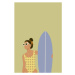 Ilustrace Flat illustration of surfer girl holding, LucidSurf, 26.7 × 40 cm