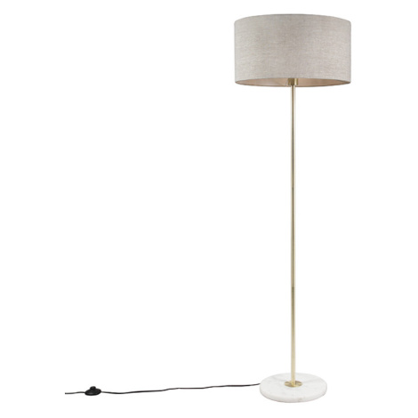 Stojací lampa mosazná s šedým stínítkem 50 cm - Kaso QAZQA