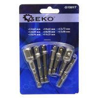 GEKO Adaptéry na gola hlavice do vrtačky, čtyřhran 1/4”, 3/8”, 1/2”, sada 8 ks