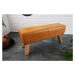 Estila Designová lavice Sodor z pravé kůže v koňakové hnědé barvě s dřevěnýma nohama 100cm