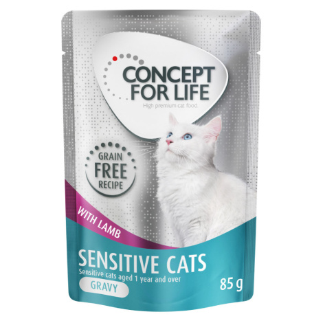 Výhodné balení Concept for Life bez obilovin 24 x 85 g - Senstive Cats jehněčí - v omáčce