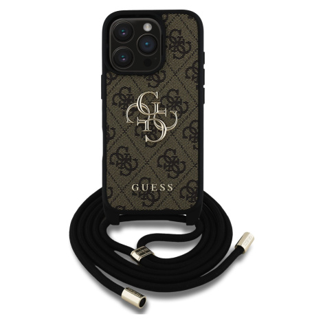 Zadní kryt Guess PU 4G Metal Logo Crossbody Popruh pro Apple iPhone 16 Pro, hnědá