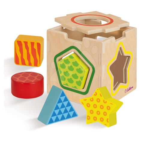 Dřevěná didaktická kostka Color Shape Sorting Box Eichhorn s 5 vkládacími tvary od 12 měsíců