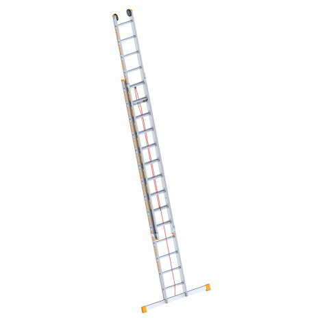 Layher Hliníkový žebřík s lankem, dvoudílný, výtažný, včetně příčníku, 2 x 14 příčlí