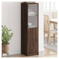 vidaXL Highboard se skleněnými dvířky hnědý dub 35 x 37 x 142 cm