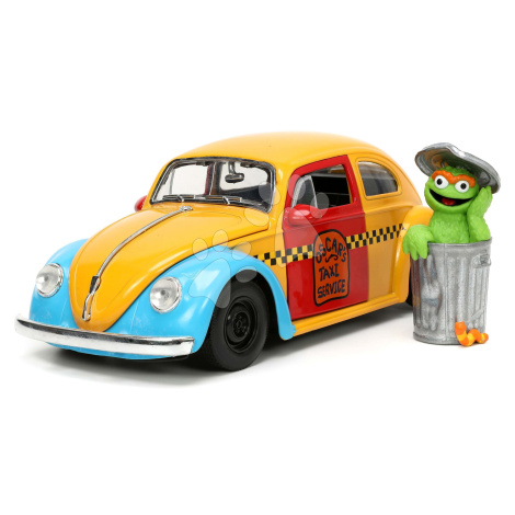 Autíčko Sesame Street VW Beetle 1959 Jada kovové s otevíracími částmi a figurkou Oscar dĺžka 16,