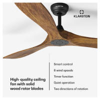 Klarstein Stropní ventilátor Bahama Breeze Smart | lopatky rotoru z masivního dřeva | dálkové ov