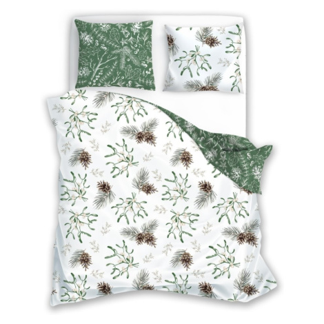 Faro Vánoční bavlněné povlečení Scandic 083 220x200 cm + 2x 70x80 cm bílé/zelené
