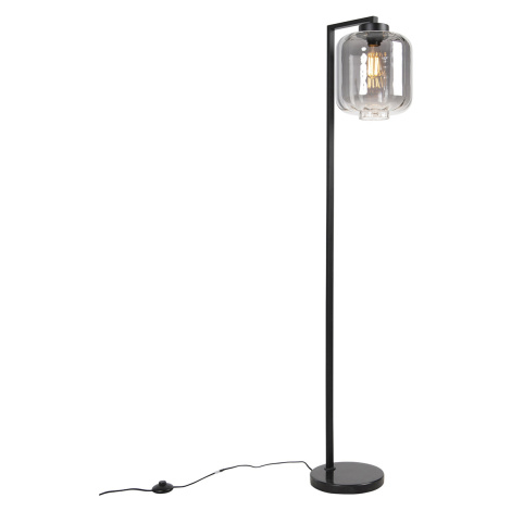 Chytrá stojací lampa černá s kouřovým sklem včetně WiFi ST64 - Qara Down QAZQA