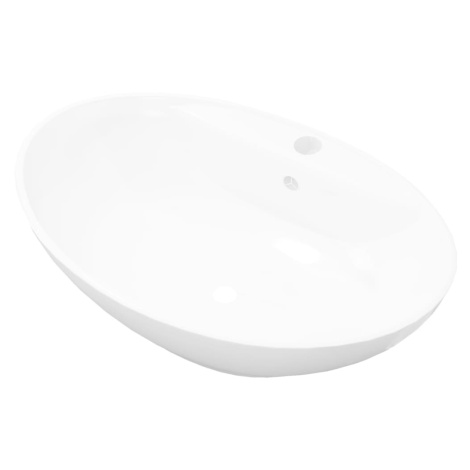 vidaXL Luxusní keramické oválné umyvadlo s přepadem a otvorem na baterii
