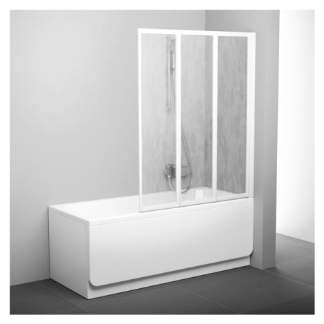Ravak VS3 115 - bílá+rain, vanová skládací třídílná zástěna 115 cm, bílý rám, plastová výplň rai
