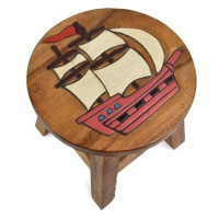 Oriental stolička dřevěná, dekor plachetnice