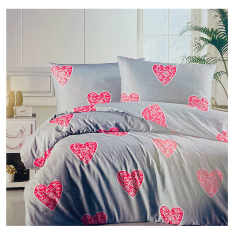 Povlečení bavlněné Love červené TiaHome - 1x Polštář 90x70cm, 1x Přikrývka 140x220cm